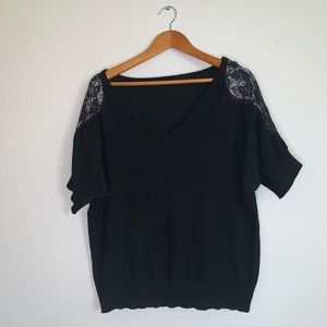 2X Black Maurices Sweater w/ Lace Shoulder Detail